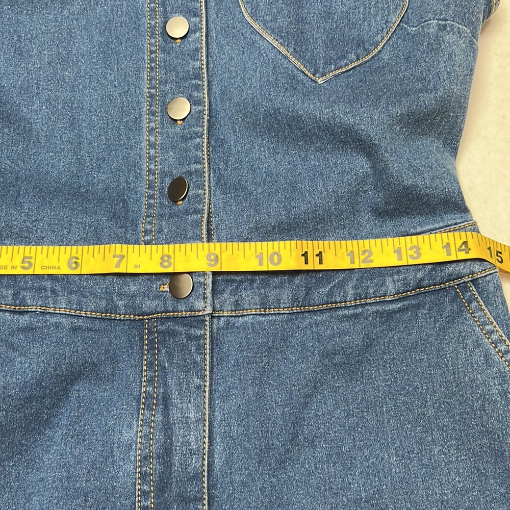 Demin Romper with Heart Pocket, Size XS/Small - Picture 8 of 10